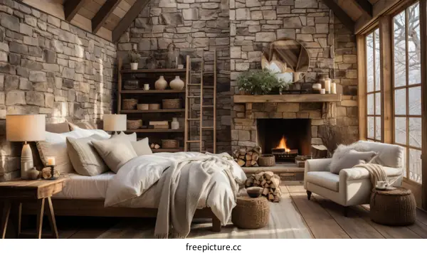Cozy bedroom with fireplace