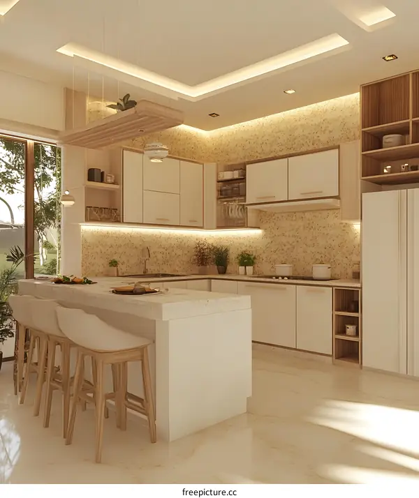 Modern Kitchen Interior Design with White Cabinets and Island