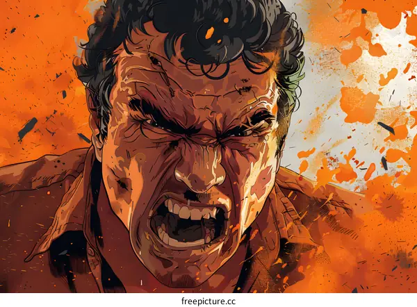 Angry Man Close Up Illustration With Splashes