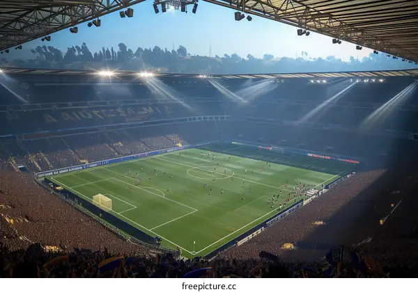 Football match in a large stadium with a lot of spectators