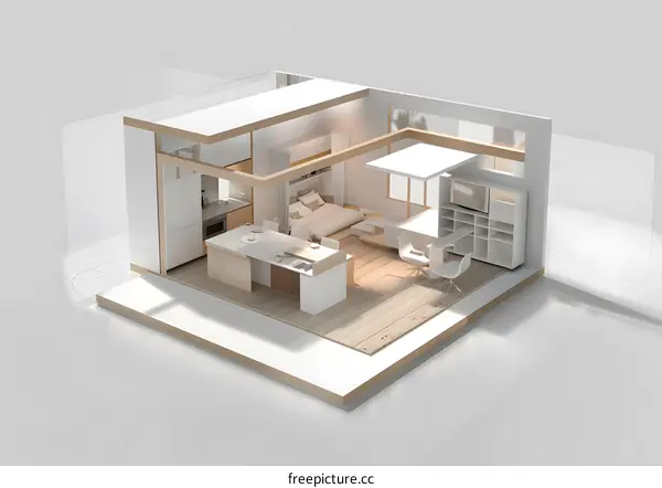 3D Illustration Modern Minimalist Apartment Interior Design
