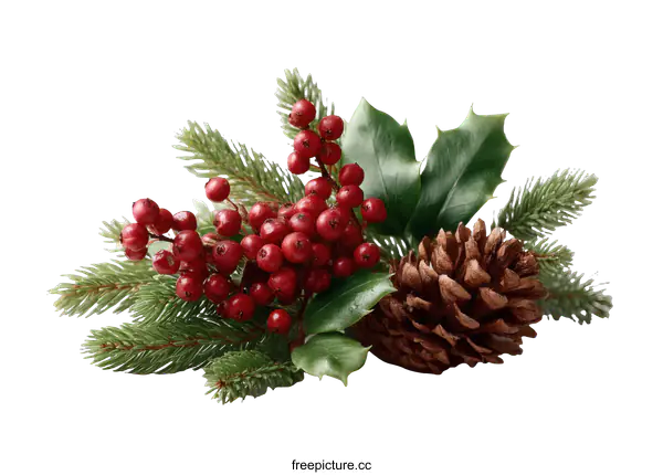 [Transparent Background PNG]Christmas Decoration Arrangement with Pine Cone and Berries