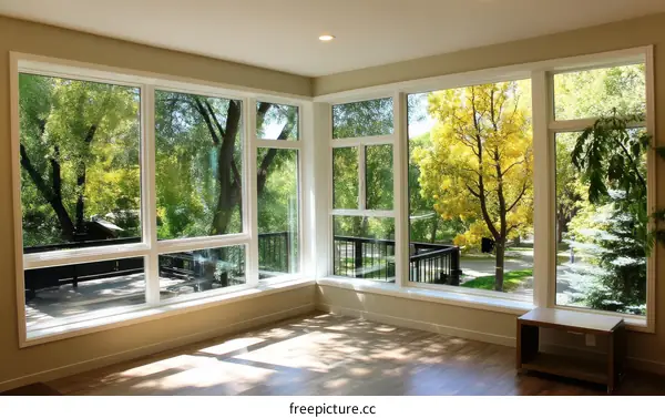 Large Windows with a View of Trees and Landscape