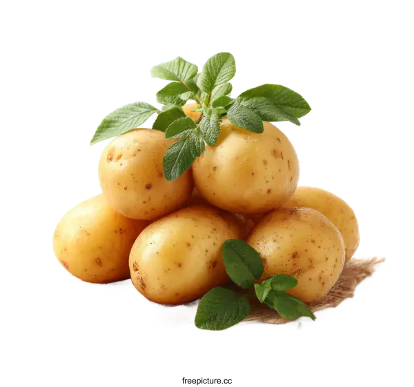 [Transparent Background PNG]Fresh Potatoes with Green Leaves