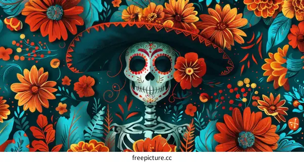 Calavera Catrina illustration for the Mexican holiday Dia de Muertos
