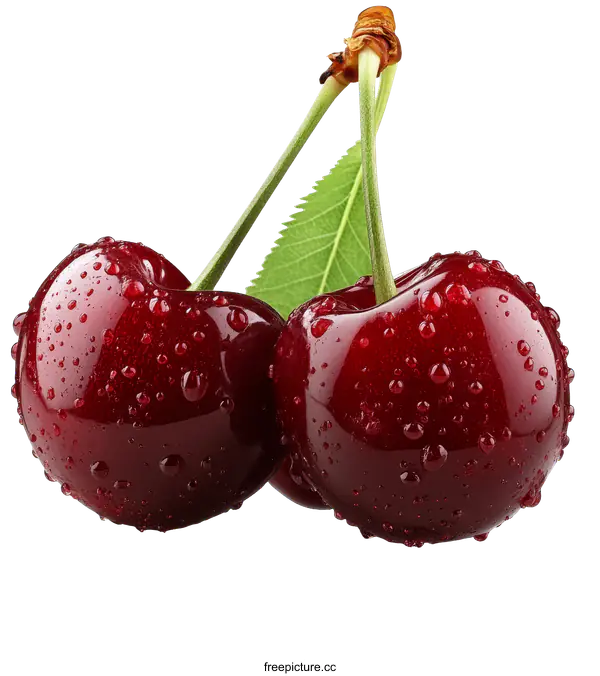[Transparent Background PNG]Close-up Fresh Cherries with Water Drops