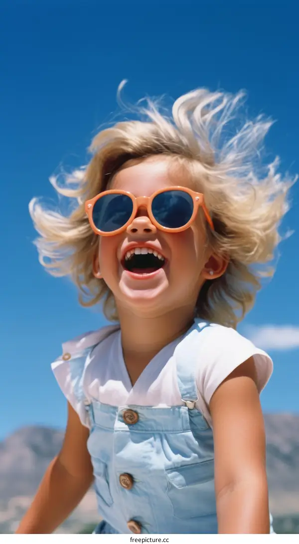Little girl with sunglasses smiling happily