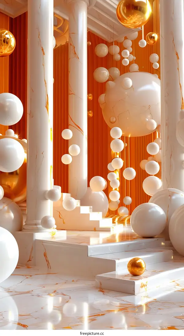 Abstract Marble Interior with Floating Spheres