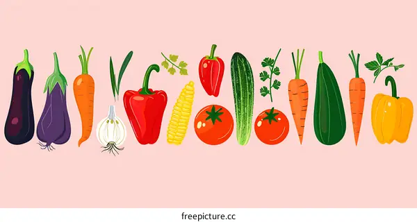 Fresh Colorful Vegetables Cartoon Illustration