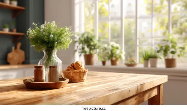 Kitchen Table Scene with Plants and Flowers