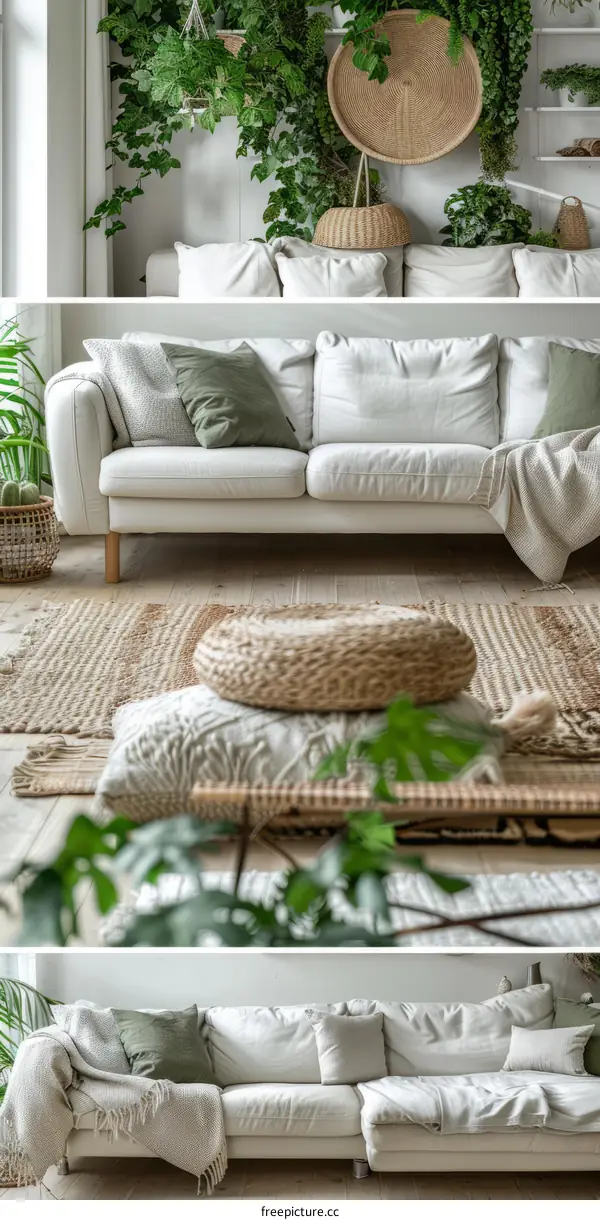 Airy White Living Room with Plants