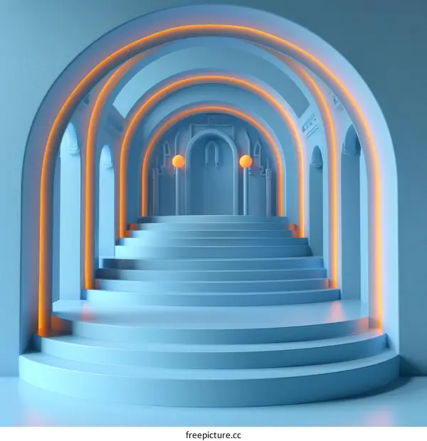 Abstract Light Blue Architectural Stairway Design