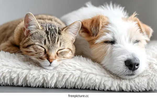 Two Pets Sleeping Comfortably Together