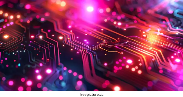 Abstract Neon Circuit Board Background