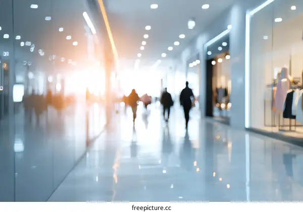 Blurred View of Shopping Mall Interior with Many People
