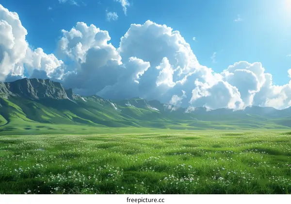 Rolling Green Hills with Blue Sky and Clouds