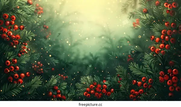 Holly Branches and Red Berries for Christmas