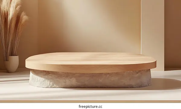 Elegant Wooden Display Podium with Beige Background
