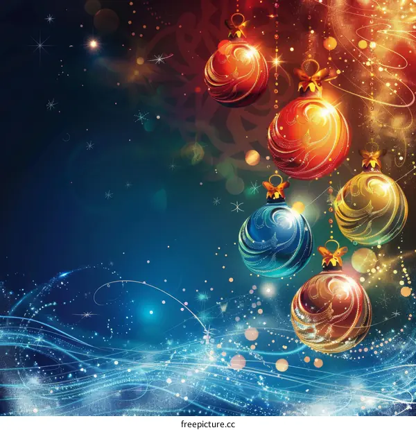 Christmas balls with golden snowflakes on blue background