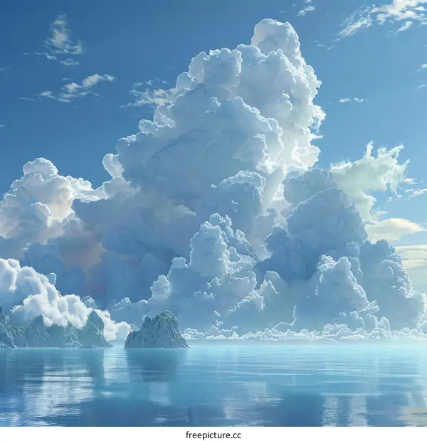 Stunning Sky with Fluffy Clouds and Peaceful Sea