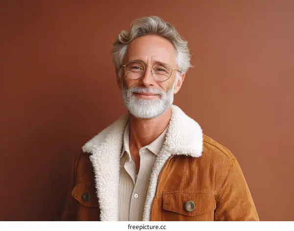 Mature Man Posing Against a Warm Brown Background