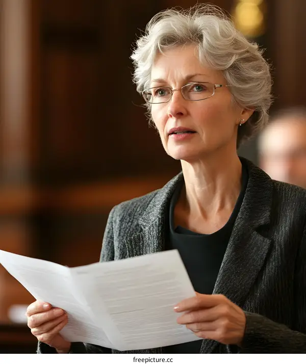 Woman in Gray Blazer Reading a Paper Document