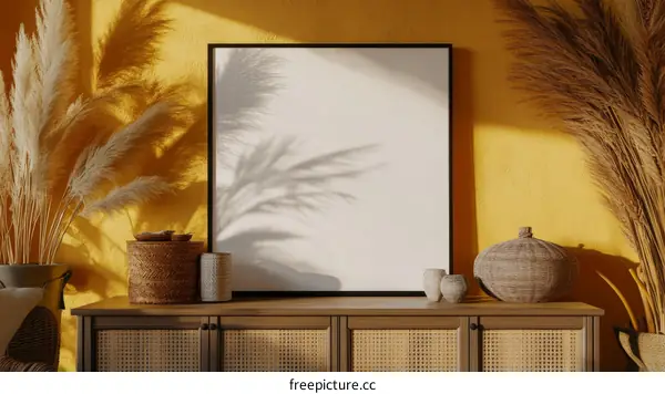 Modern Boho Living Room Mockup with Empty Frame