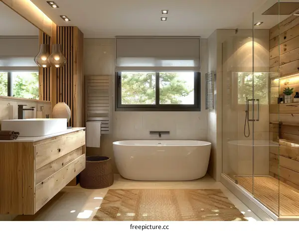 Modern Wooden Bathroom Design with Natural Light