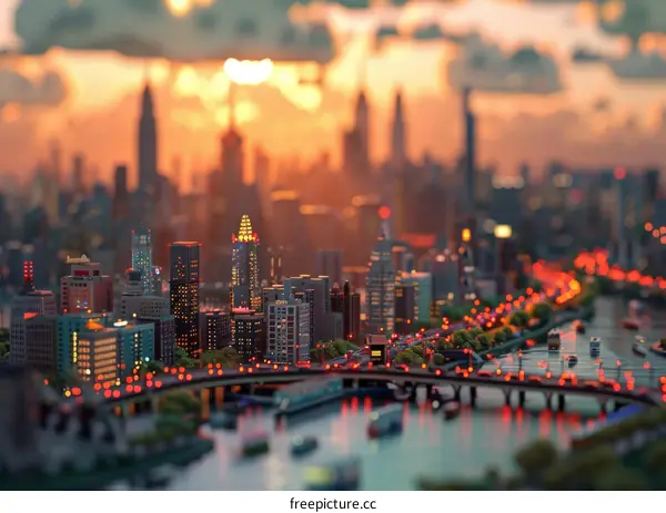 Miniature Cityscape at Sunset