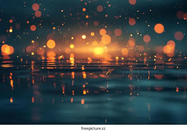 Glittering lights reflecting on dark water surface