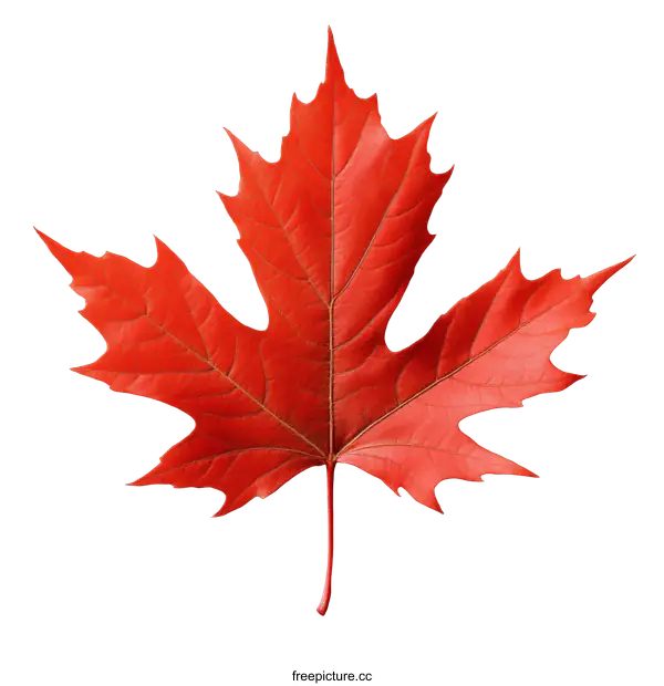 [Transparent Background PNG]Vibrant Red Maple Leaf on White Background