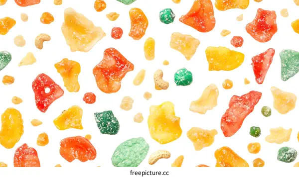 Colorful Candied Fruit Pattern on White Background