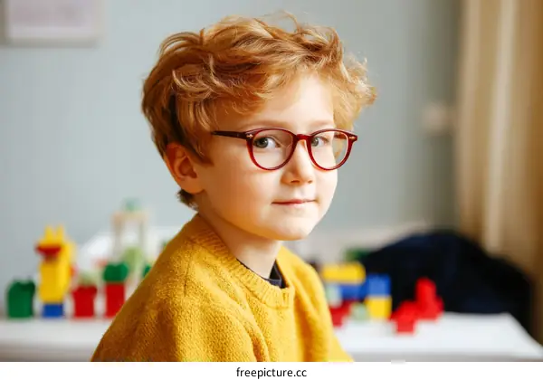 Portrait of a Cute Child Wearing Glasses