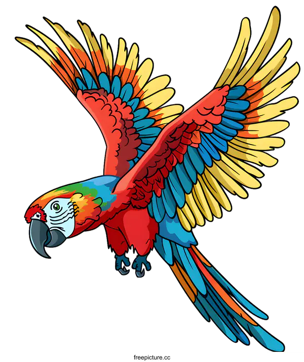 [Transparent Background PNG]Colorful Macaw Flying Through the Air Illustration