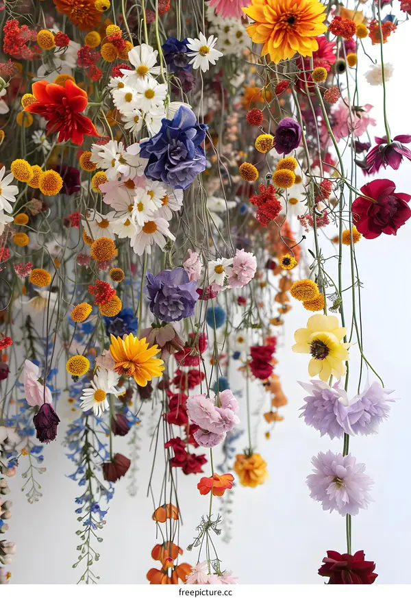 Colorful Flower Arrangement Hanging from Ceiling