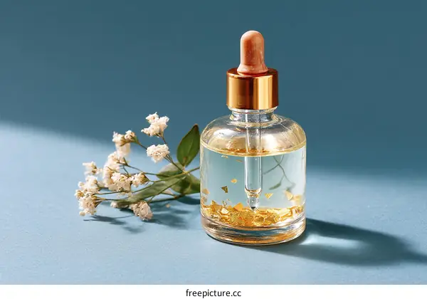 Gold Serum Dropper Bottle with Flowers