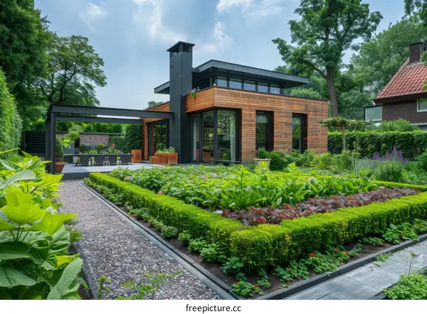 Modern House Facade With Garden
