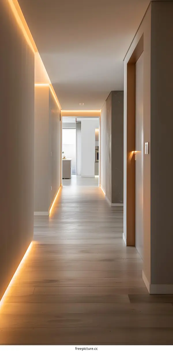 Modern Minimalist Interior Design with Warm Lighting and Wooden Floor