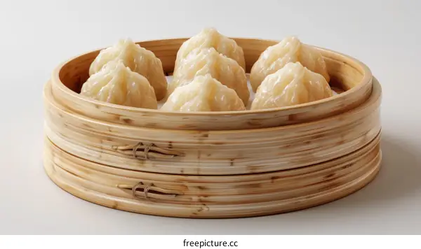 Steamed Dumplings in a Bamboo Steamer