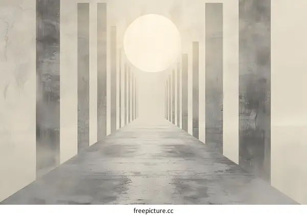 Abstract Minimalist Architecture with Light and Pillars