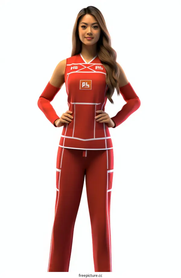 Asian Female Basketball Player in Red Uniform Playing Game