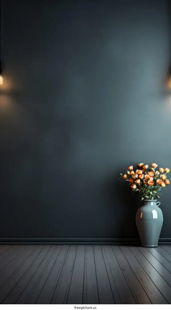 Elegant Blue Room Interior with Flower Vase