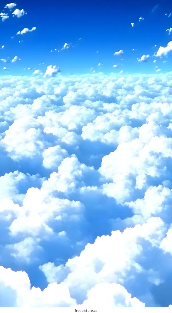 Blue Sky and Fluffy White Clouds Above