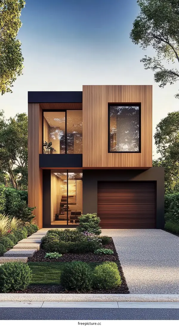 Modern Wooden House Exterior Design with Landscaping