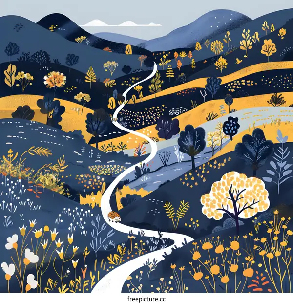 Yellow And Blue Hills With Winding Road