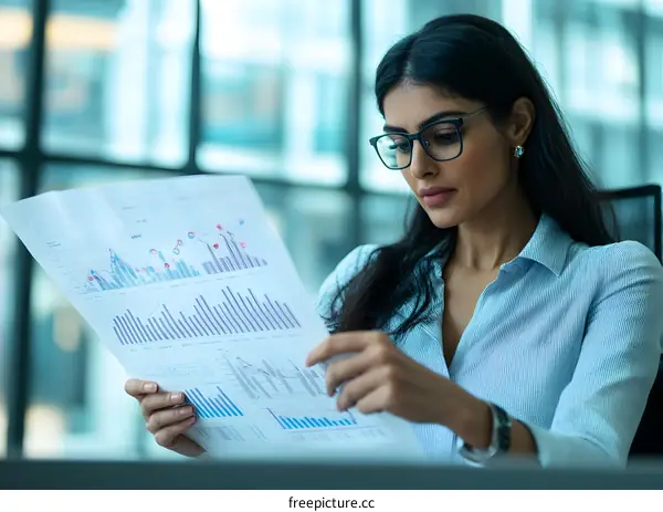 Businesswoman Analyzing Financial Data Charts