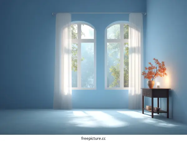 Empty Room with Sunlight and Soft Blue Walls