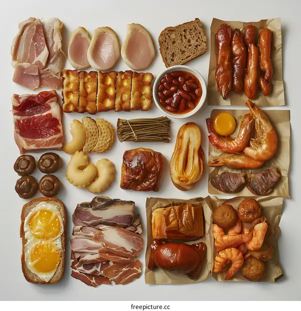 Variety of Food Items on a White Background