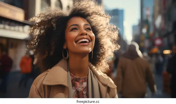 Portrait of a beautiful young woman smiling in the city
