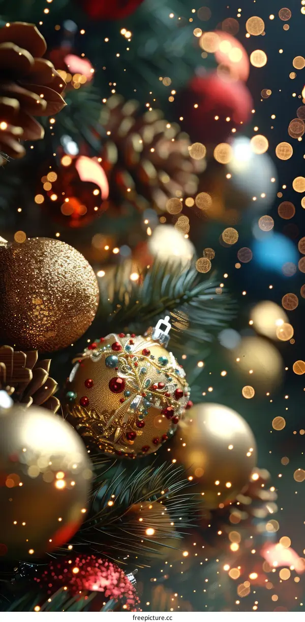 Christmas Tree Decorated with Ornaments and Lights